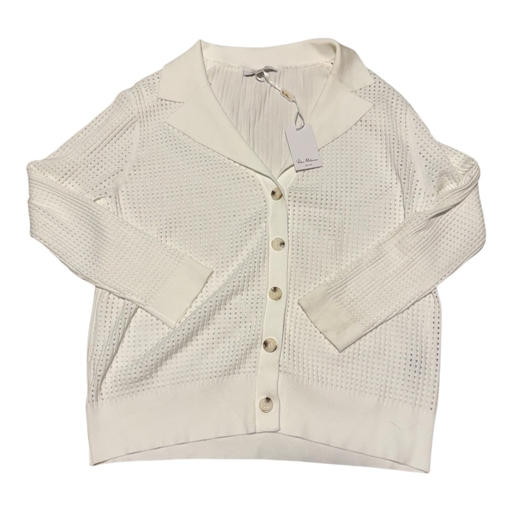 White Pointelle Open-Knit Button Cardigan NWT